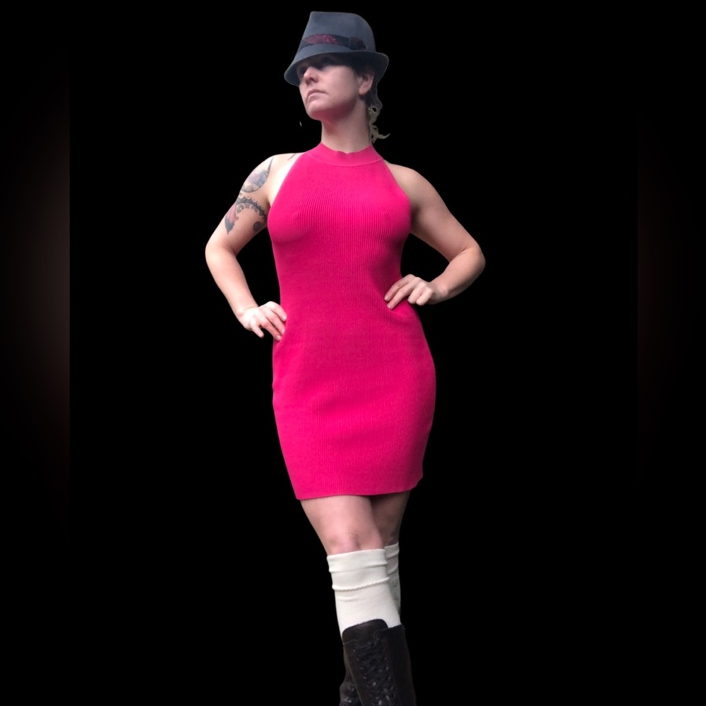 Babaton bodycon Fusia Sculpt Knit Dress large pink